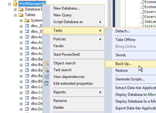 backup a databse using sql studio 017